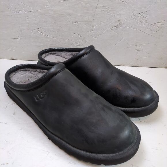 Ugg Classic Clog Mules Fur Lined Black Leather Shearling Men size 15 1011413 - Picture 1 of 10